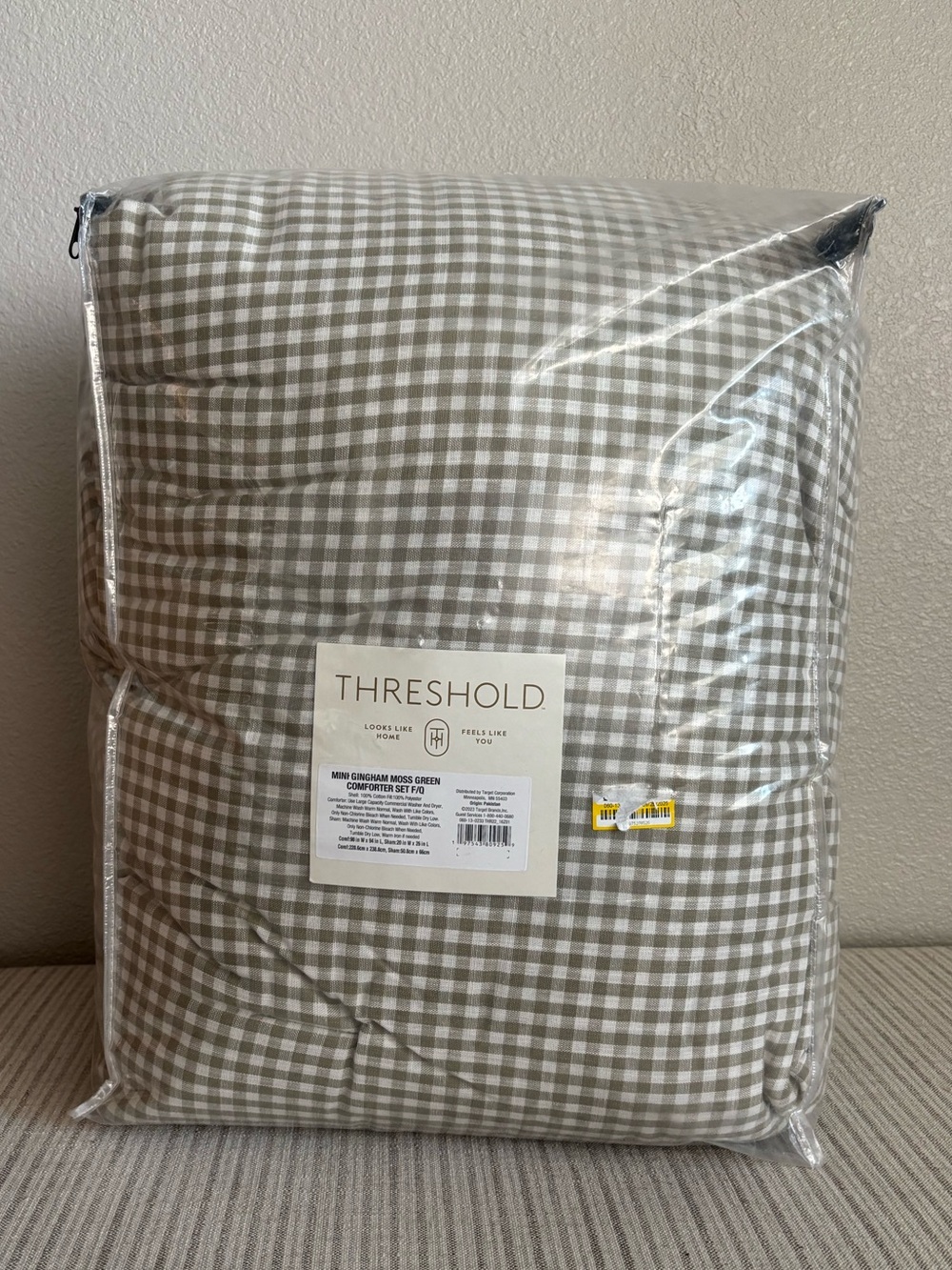 NWT Full/Queen Mini Gingham Comforter and Sham Set Moss Green - Threshold